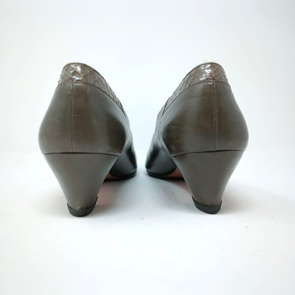 Vintage Ferragamo Pumps 7 Green Leather Heels - Picture 6 of 12